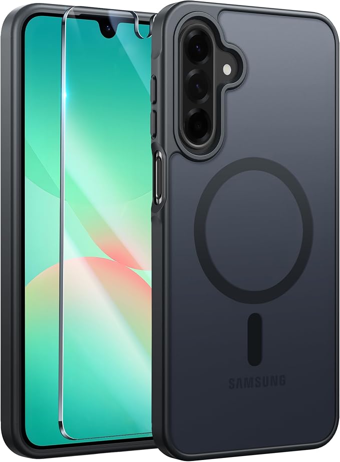 FNTCASE for Galaxy A26 5G Phone Case: Magnetic Matte Translucent Military Grade Drop Protection Cell Phone Cover - Slim Rugged Durable Shockproof Protective for Samsung A26 Cases - Black