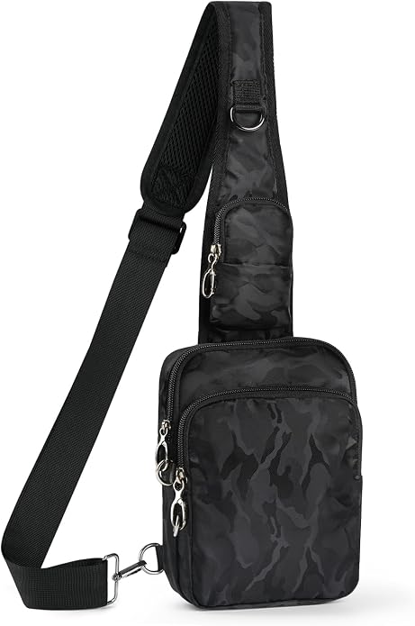 BROADREAM Mini Crossbody Sling Bag, Small Chest Bags Dual Pocket with Zipper Lock, RFID Blocking & Water Resistant Women Men