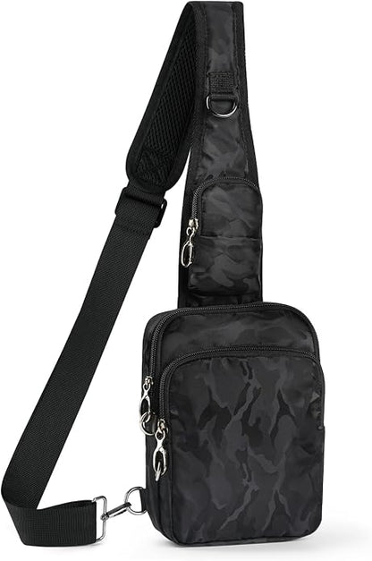 BROADREAM Mini Crossbody Sling Bag, Small Chest Bags Dual Pocket with Zipper Lock, RFID Blocking & Water Resistant Women Men