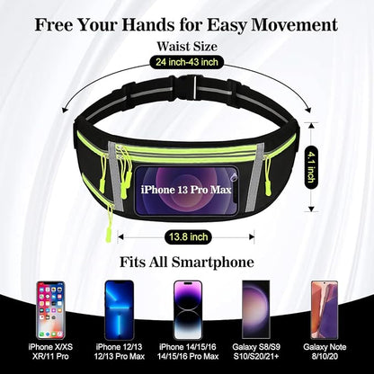 Slim Running Belt Fanny Pack for Men Women, Waist Bag, Large Capacity, Ultra-Thin Design, Waterproof, Runners Pouch Waist Pack, Phone Holder for Running Sports Walking Traveling