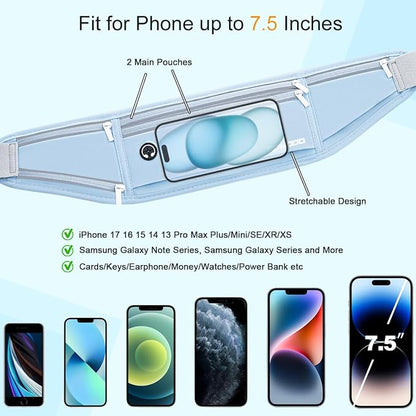 Water Resistant Fanny Pack for Men Women, Running Belt Waist Pack with Bottle Holder, Lightweight Phone Holder for Running Jogging Workout, Adjustable Money Belt for iPhone 16 17 Samsung（Blue）