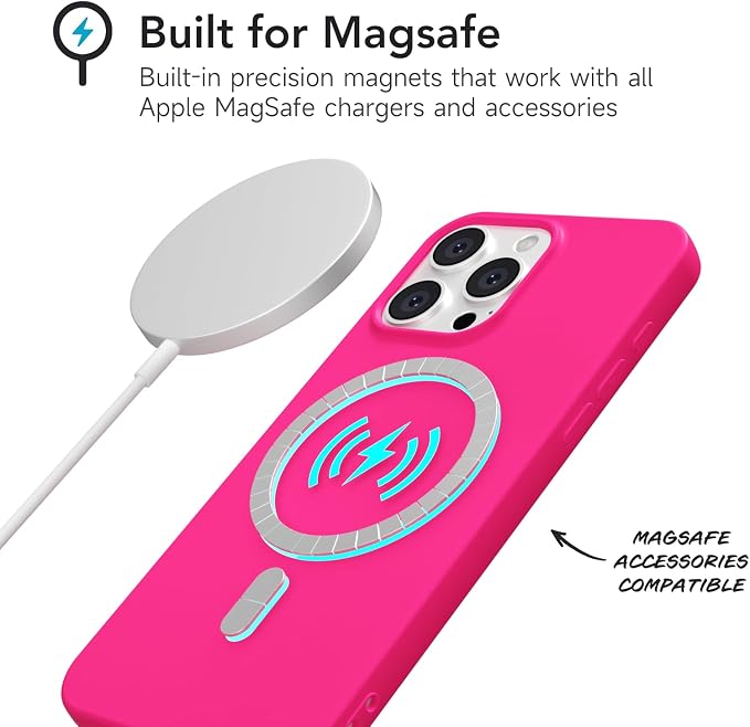 for iPhone 16 Pro Case Silicone Compatible with Magsafe Case, Ultra Slim Thin Magnetic Phone Cases Mag Safe, Cute Soft Rubber Gel TPU Matte Plain Wireless Charging Cover for Women, Hot Pink