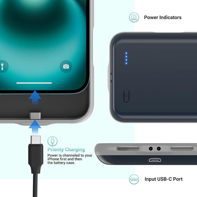 Battery Case for iPhone 16 Plus(6.7inch), Ultra-Slim 7000mAh Portable Extended Charging Charger Case [2026 Upgraded] Rechargeable Battery Back with Tempered Glass Screen Protector, Blue