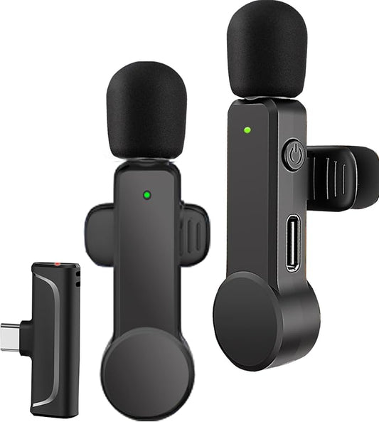 2 Pack Lavalier Microphone USB C Wireless Lav Mic for Android Phone Noise Canceling Mini Lapel Mic Type C for iPhone 15/16/17 Video Recording Vlog Tiktok