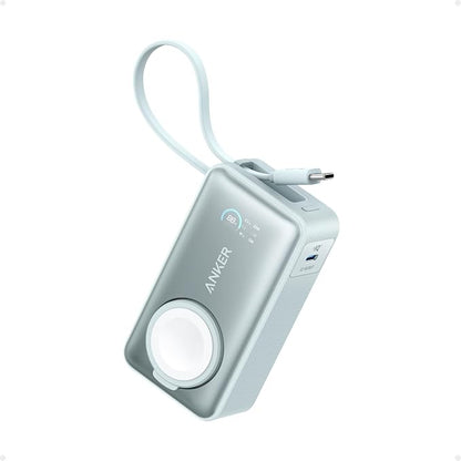 Anker MagGo Power Bank for Apple Watch, Officially Certified 10,000mAh Compact Battery Pack with Built-in USB-C Cable, 35W Max, for iPhone 15 Series, Samsung, iPad, AirPods, and More(Green)