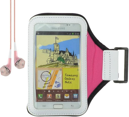 Outdoors Sport Running Gym Armband Case for Samsung Galaxy Note 3, Note 2, LG G2, LG Optimus G Pro (Rose) and Pink VanGoddy Headphones with MIC