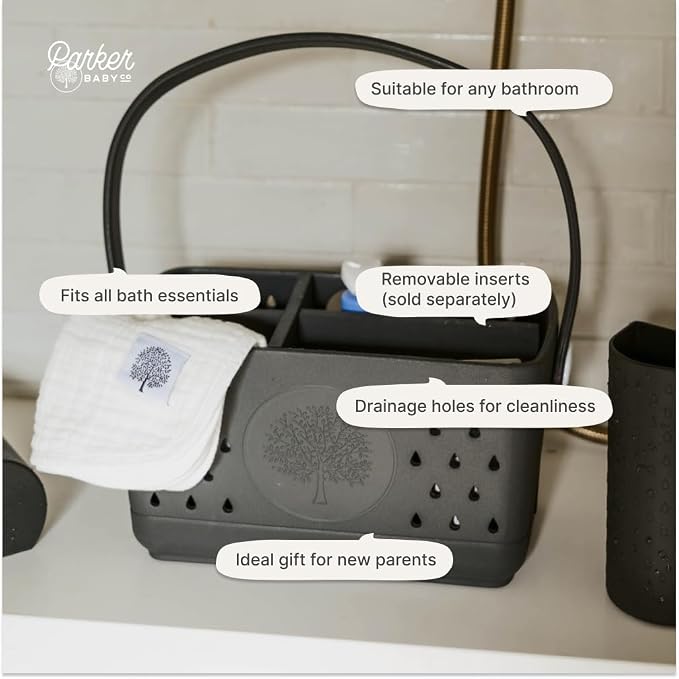 Parker Baby Bath Caddy | BPA Free & Food Grade Shower Caddy Organizer for Toys & Supplies | Quick-Dry, Sturdy & Perfect Size Shower Basket w/Handle in Neutral Colors