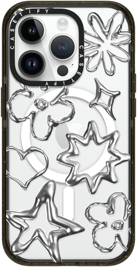 CASETiFY Impact iPhone 14 Pro Case [4X Military Grade Drop Tested / 8.2ft Drop Protection/Compatible with Magsafe] - Chrome Doodles - Clear Black