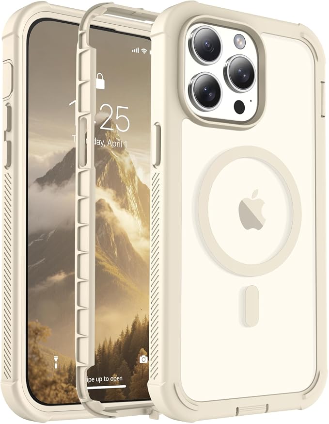 jaroco Magnetic for iPhone 14 Pro Case, [Compatible with MagSafe][Military Grade Drop Protection][Heavy Duty Protection][Non-Slip][Shockproof] 2-Layer Durable Bumper Phone Case 6.1''-Antique White