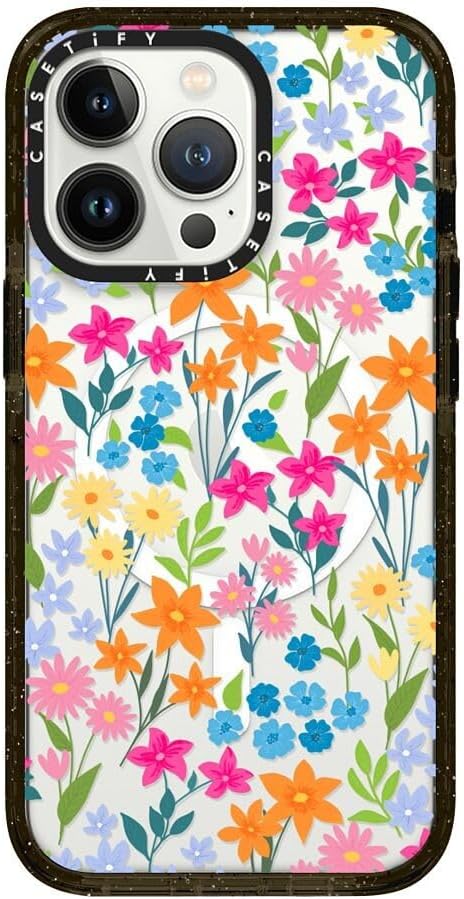 CASETiFY Impact iPhone 13 Pro Case [4X Military Grade Drop Tested / 8.2ft Drop Protection/Compatible with Magsafe] - Bright Spring Flowers - Daisy Floral Pattern - Clear Black