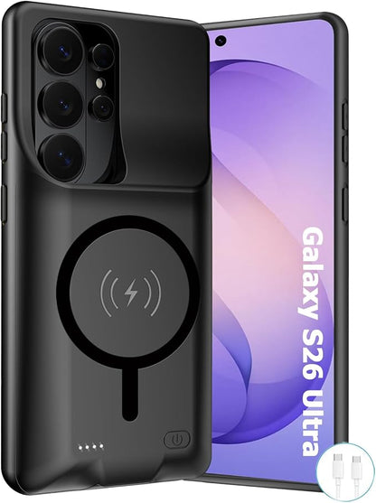 Wireless Charging Case for Galaxy S26 Ultra, Upgraded 12000mAh Rechargeable Portable Charging Case Compatible with Galaxy S26 Ultra (6.9 inch) with Carplay Extended Battery Pack Charger Case (Black)
