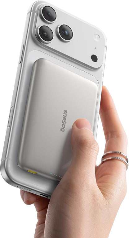 Baseus Picogo Magsafe Portable Charger, Qi2 15W 0.5" Ultra Slim 10000mAh Wireless Power Bank, 27W Fast Charging Magnetic Battery Pack with USB-C for iPhone 17 Pro Max/17 Pro/Air/16/15/14/13/12