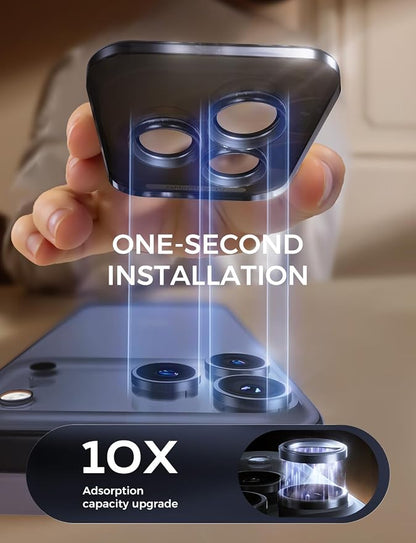 MAGIC JOHN for iPhone 17 Pro Max/17 Pro Camera Lens Protector [Alignment Kit&1:1 Invisible Fit] 9H Aerospace Tempered Glass, Ultra HD, Metal Individual Ring，Case Friendly, Set of 2,Blue