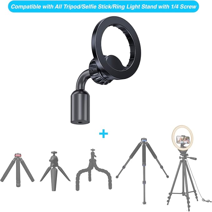 Magnetic Tripod Mount Holder for MagSafe [Upgraded Metal], iPhone Tripod Mount Adapter with 1/4” Screw Hole, Magnetic Phone Tripod Holder Adapter for iPhone 17/16/15/14/13/12 Series