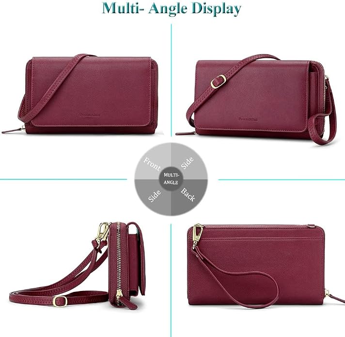 Peacocktion Crossbody Bags for Women RFID Wristlet Wallets Travel Vegan Leather Small Clutch Purses with Phone Pocket Zipper