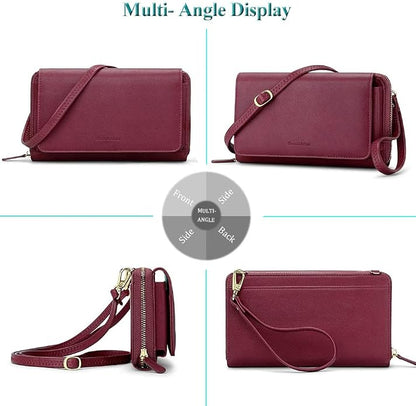 Peacocktion Crossbody Bags for Women RFID Wristlet Wallets Travel Vegan Leather Small Clutch Purses with Phone Pocket Zipper