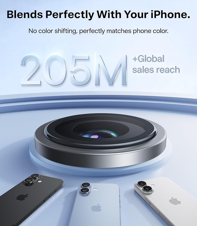 TORRAS 3-Year Ultimate Durability for iPhone 17 Camera Lens Protector-1:1 Invisible Fit & Ultra Clarity, Military-Grade 9H+ Aerospace Glass Anti-Scratch Easy Installation,Black