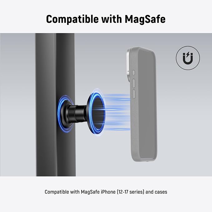NEEWER Magnetic Phone Tripod Mount Compatible with MagSafe iPhone, Gym Golf Cart Phone Holder, 360° Ball Head Adapter Mount with Metal Ring & Detachable Base for Selfie Stick Tripod, PA072