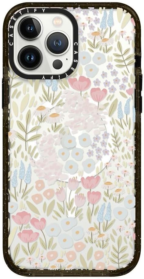 CASETiFY Impact iPhone 13 Pro Max Case [4X Military Grade Drop Tested / 8.2ft Drop Protection/Compatible with Magsafe] - Eleanor by Ivory Paper Co - Clear Black