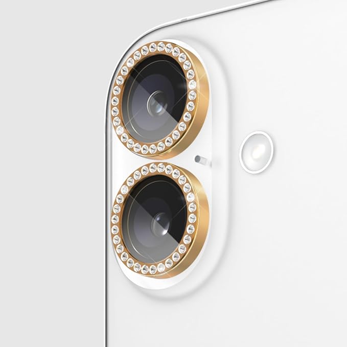 kate spade new york iPhone 16 / iPhone 16 Plus Camera Lens Protector with Aluminum Ring - Set in Stone Gold