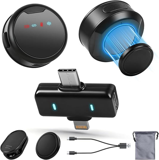 Wireless Lavalier Microphones for iPhone/Android/iPad, Mini Microphones with Noise Reduction, 2.4GHz, Magnetic Clip, Lapel Mics Wireless for Video Recording, Streaming, Vlogging, YouTube Tiktok, 131FT