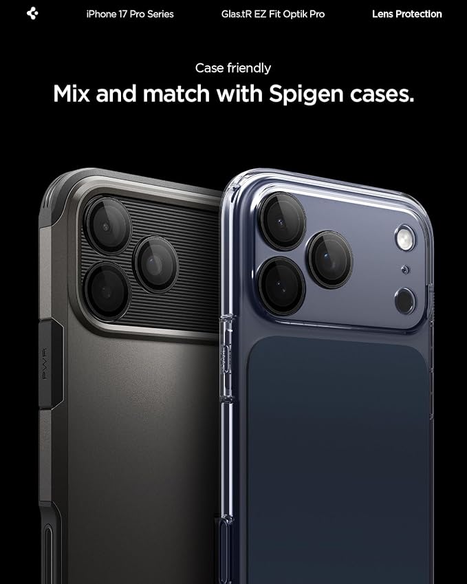 Spigen Camera Lens Screen Protector [GlasTR EZ Fit Optik Pro] Designed for iPhone 17 Pro Max | iPhone 17 Pro | iPhone 16 Pro Max | 16 Pro | iPhone 15 Pro Max | 15 Pro [Case Friendly] - White Titanium [2 Pack]