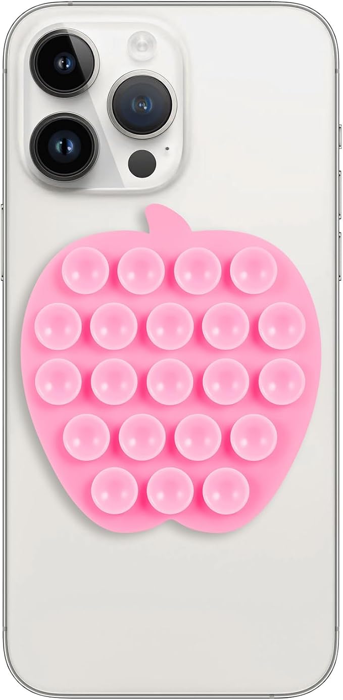 Cieo Suction Cup Phone Mount, Phone Accessories Hands-Free Strong Grip Holder for Selfies and Videos, Sticky Grip Mirror Shower Phone Holder(Apple Shaped, Pink)