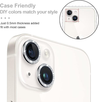 Jeluse 2X2 Pack Camera Lens Protector for iphone 14 Plus for iphone 14, 9H Tempered Glass Screen Protector Cover [Alignment Kit Eazy installation] Metal Individual Ring