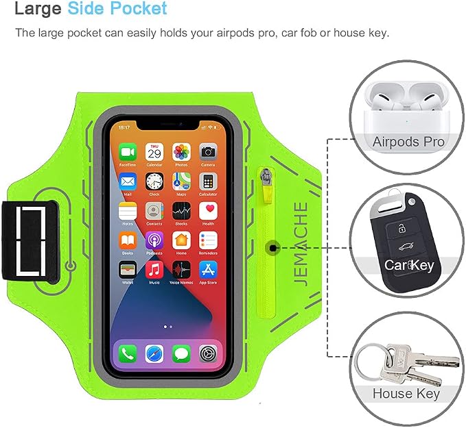 Armband for iPhone 17 16 15 14 13 12 Pro with Airpods Holder, Gym Workouts Running Arm Band (Green)