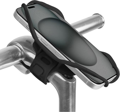 Bone Bike Tie 5 Pro, Bike Phone Mount for Stem, Scratch-Free Silicone Holder with Anti-Slip & Shock-Absorbing Design, Universal Cycling Phone Holder Compatible with Most Smartphones (Black - Stem)