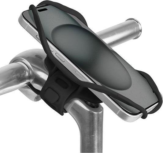 Bone Bike Tie 5 Pro, Bike Phone Mount for Stem, Scratch-Free Silicone Holder with Anti-Slip & Shock-Absorbing Design, Universal Cycling Phone Holder Compatible with Most Smartphones (Black - Stem)