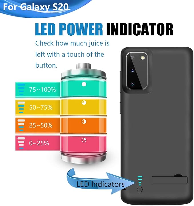 Battery Case for Samsung Galaxy S20 5G, 5000mAh Rechargeable Extended Battery Charging Charger Case, Add 105% Extra Juice, Not Compatible with Galaxy S20 FE (6.2 inch) Black