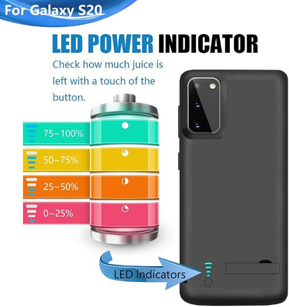 Battery Case for Samsung Galaxy S20 5G, 5000mAh Rechargeable Extended Battery Charging Charger Case, Add 105% Extra Juice, Not Compatible with Galaxy S20 FE (6.2 inch) Black