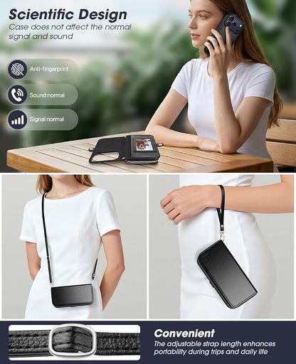 OCASE for iPhone 17 Pro Max Crossbody Detachable Wallet Case, PU Leather Handbag Phone Purse with Zipper Closure, Card Slots & RFID Blocking, Wrist Strap, Lanyard, Kickstand, Black