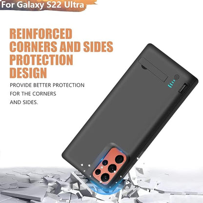 [Upgraded] Battery Case for Samsung Galaxy S22 Ultra, 5000mAh Rechargeable Extended Battery Charging Charger Case, Add 100% Extra Juice, Not Compatible with S22 or S22+ (6.8 inch) Black