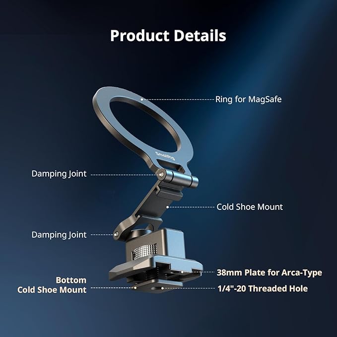SMALLRIG Metal Phone Mount with Baseplate for Arca-Standard, Compatible for DJI RS 4 Mini, Smartphone Support with Cold Shoe Mount, Phone Tripod Mount for iPhone 17/16/15 Series etc. - 5339