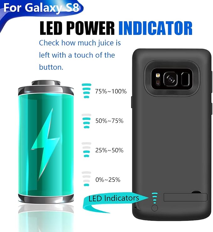 Battery Case for Samsung Galaxy S8, 5000mAh Rechargeable Extended Battery Charging Charger Case, Add 1.5X Extra Juice, Not Compatible with Galaxy S8+ or Galaxy S8 Active Black
