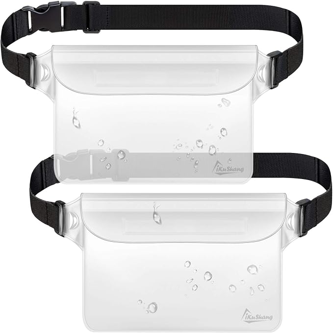 Waterproof Fanny Pack Phone Pouch - 32FT Submersible Triple Zip Lock Dry Bag, Touchscreen Passport Wallet Travel Pouch for Beach Cruise Swimming Kayaking Boating Essentials