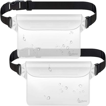 Waterproof Fanny Pack Phone Pouch - 32FT Submersible Triple Zip Lock Dry Bag, Touchscreen Passport Wallet Travel Pouch for Beach Cruise Swimming Kayaking Boating Essentials
