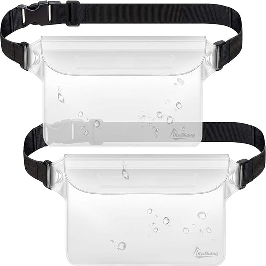 Waterproof Fanny Pack Phone Pouch - 32FT Submersible Triple Zip Lock Dry Bag, Touchscreen Passport Wallet Travel Pouch for Beach Cruise Swimming Kayaking Boating Essentials