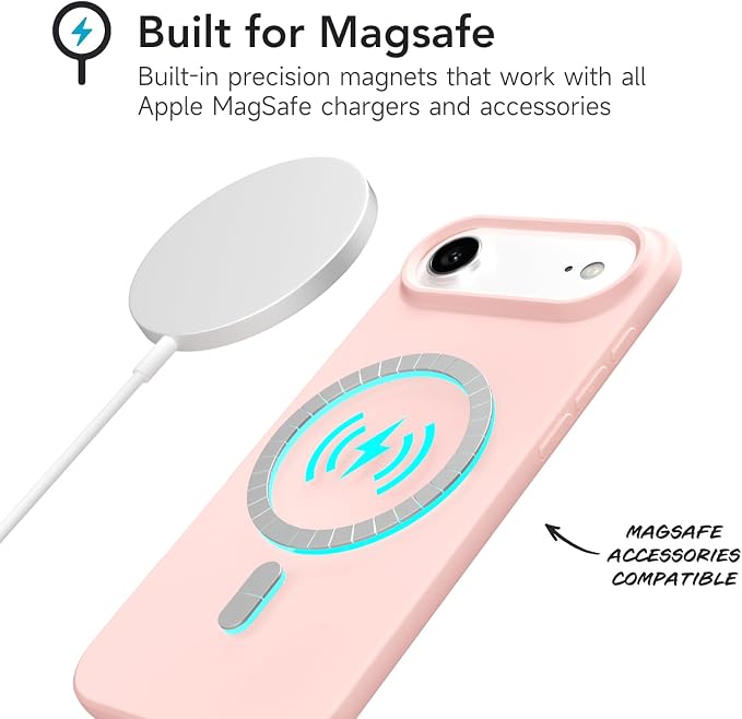 for iPhone 17 Air Case Silicone Compatible with Magsafe Case, Ultra Slim Thin Magnetic Phone Cases Mag Safe, Cute Soft Rubber Gel TPU Matte Plain Wireless Charging Cover for Women, Light Pink