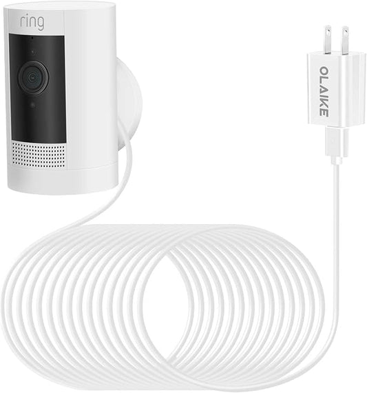 OLAIKE 8m/26ft Indoor/Outdoor Power Adapter for Ring Stick Up Cam Battery 3rd Gen/2nd Gen/Plug-in, Ring Spotlight Cam Battery, Weatherproof Cable Continuously Charge Camera (No Camera), White