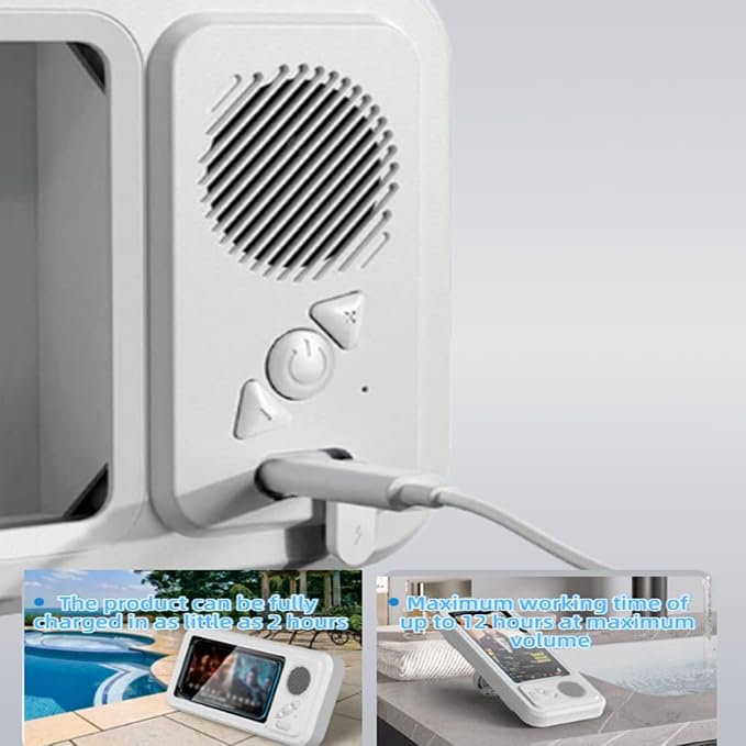 Shower Phone Holder with Speaker,Waterproof Phone Holder for Shower - Built-in Wireless Bluetooth Speaker,360° Rotation Ipx4 Waterproof, Enhanced Sound, for Bathroom, Shower Wall (Black)