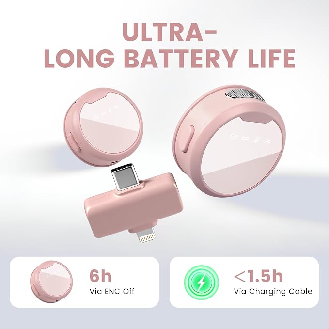 Wireless Lavalier Microphones for iPhone/Android/iPad, Mini Microphones with Noise Reduction, 2.4GHz, Magnetic Clip, Lapel Mics Wireless for Video Recording, Streaming, Vlogging, YouTube Tiktok, 131FT