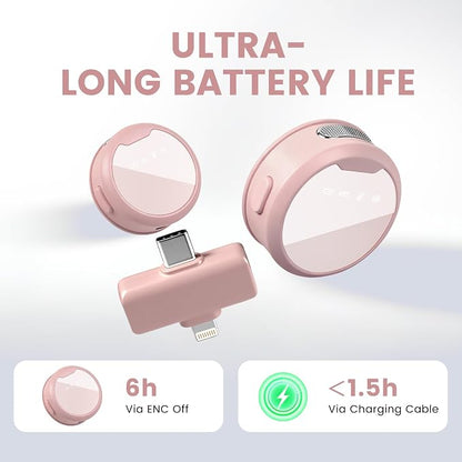 Wireless Lavalier Microphones for iPhone/Android/iPad, Mini Microphones with Noise Reduction, 2.4GHz, Magnetic Clip, Lapel Mics Wireless for Video Recording, Streaming, Vlogging, YouTube Tiktok, 131FT
