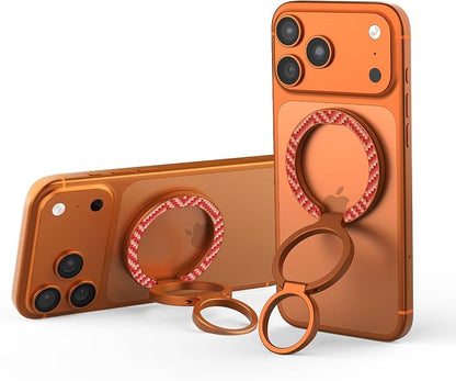 Nillkin FiberSnap Magnetic Phone Grip Ring Stand, Removable Phone Holder with Expanding Grip and Adapter Ring for MagSafe,360 Rotation Adjustable Kickstand for iPhone 16 Pro 15,14,13,12,11 (Orange)