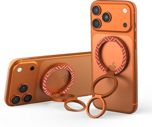 Nillkin FiberSnap Magnetic Phone Grip Ring Stand, Removable Phone Holder with Expanding Grip and Adapter Ring for MagSafe,360 Rotation Adjustable Kickstand for iPhone 16 Pro 15,14,13,12,11 (Orange)