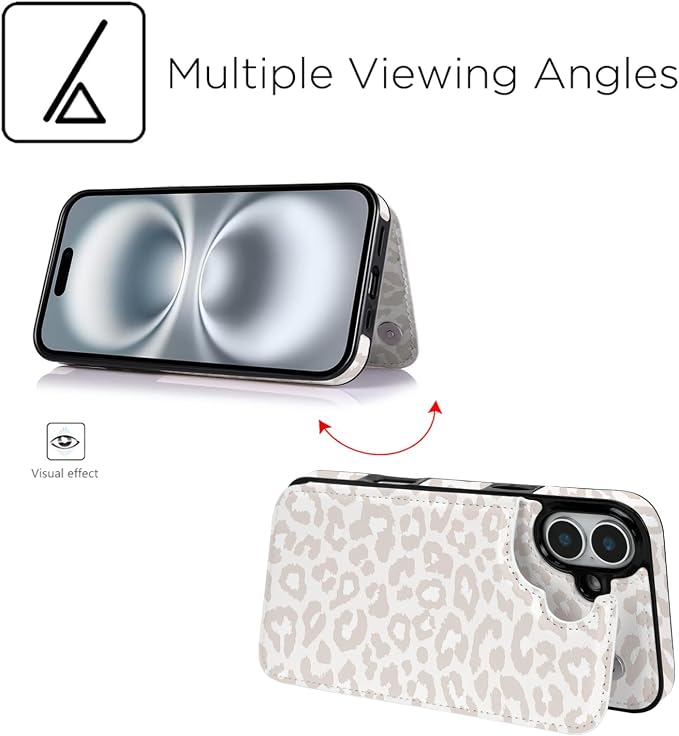 uCOLOR for iPhone 17 Wallet Case with Card Holder PU Leather RFID Blocking Design iPhone 17 flip case for Women Men Magnetic Clasp Kickstand Design 6.3 inch (Beige Leopard)