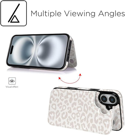 uCOLOR for iPhone 17 Wallet Case with Card Holder PU Leather RFID Blocking Design iPhone 17 flip case for Women Men Magnetic Clasp Kickstand Design 6.3 inch (Beige Leopard)
