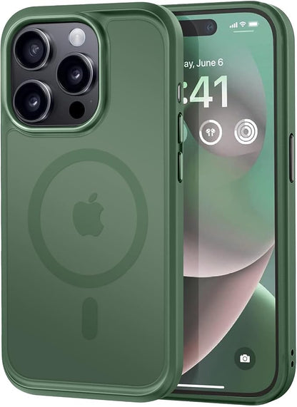 MOCCA Strong Magnetic for iPhone 14 Pro Case, [Compatible with Magsafe][13FT Military Drop Protection] Slim Translucent Matte Shockproof Case for iPhone 14 Pro Phone Case 6.1'', Midnight Green